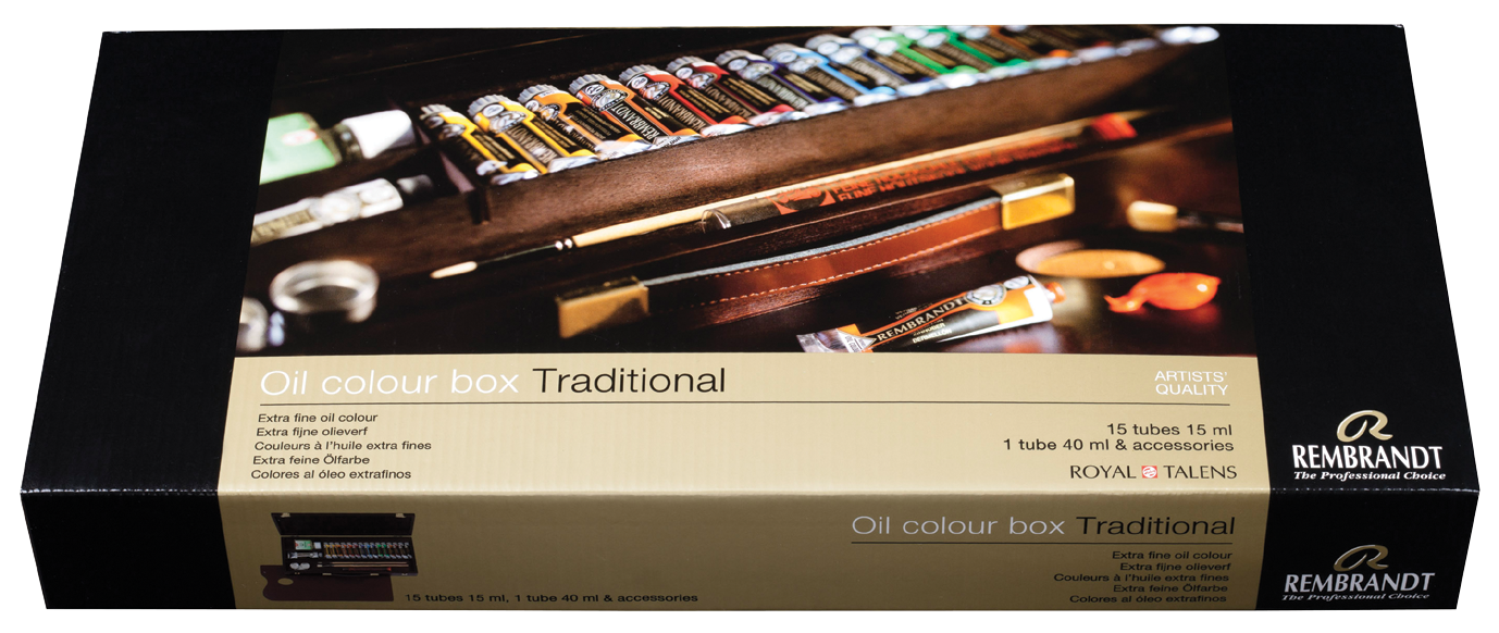 REMBRANDT Ölfarben-Set TRADITIONAL im Holzkasten (15x15ml , 1x40 ml, Zubehör)