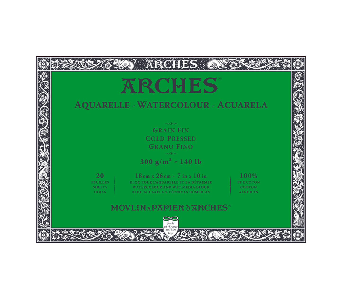 Arches® Aquarell-Büttenblock 20 Blatt 18x26 300g weiß
