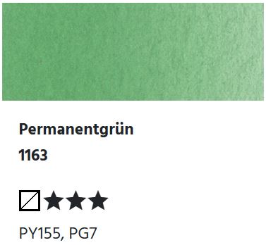 LUKAS Aquarell 1862 Feuchte Künstler-Aquarellfarbe - Permanentgrün 1163 (1/2 N.)