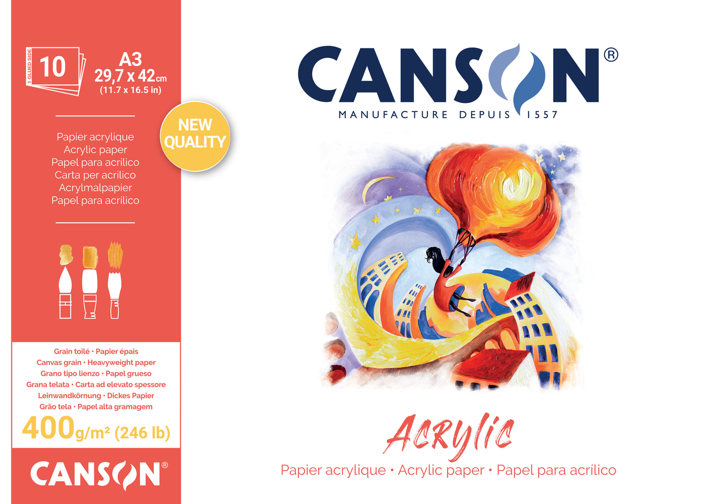 CANSON Acryl Papier Block (A4/A3, 10 Bögen, 400gr)