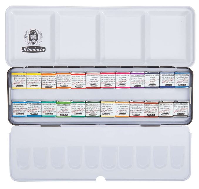SCHMINCKE Horadam Aquarellfarben-Set (Metallkasten mit 24 halbe Näpfchen)