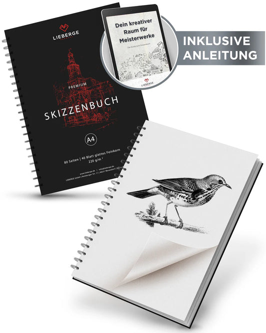 NEU: LIEBERGE Skizzenbuch A4 spiralgebunden (220g, 40 Blatt)