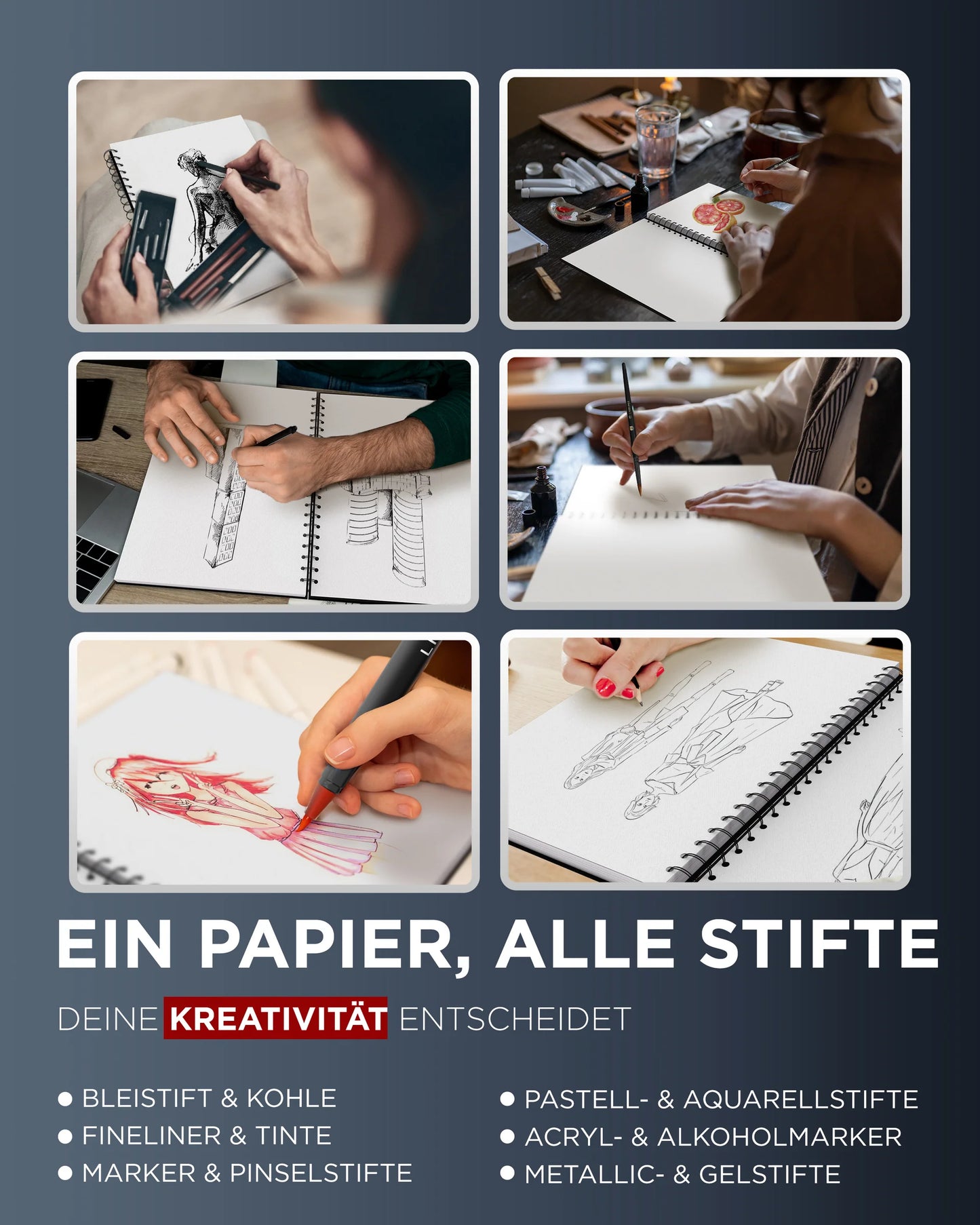 LIEBERGE Skizzenbuch A4 spiralgebunden (220g, 40 Blatt)