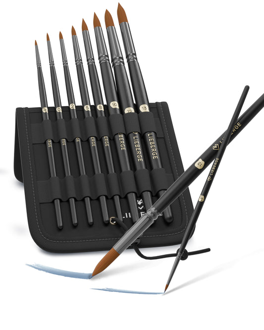 LIEBERGE PREMIUM SET Aquarellpinsel (8 Pinsel) im Aufstell-Etui