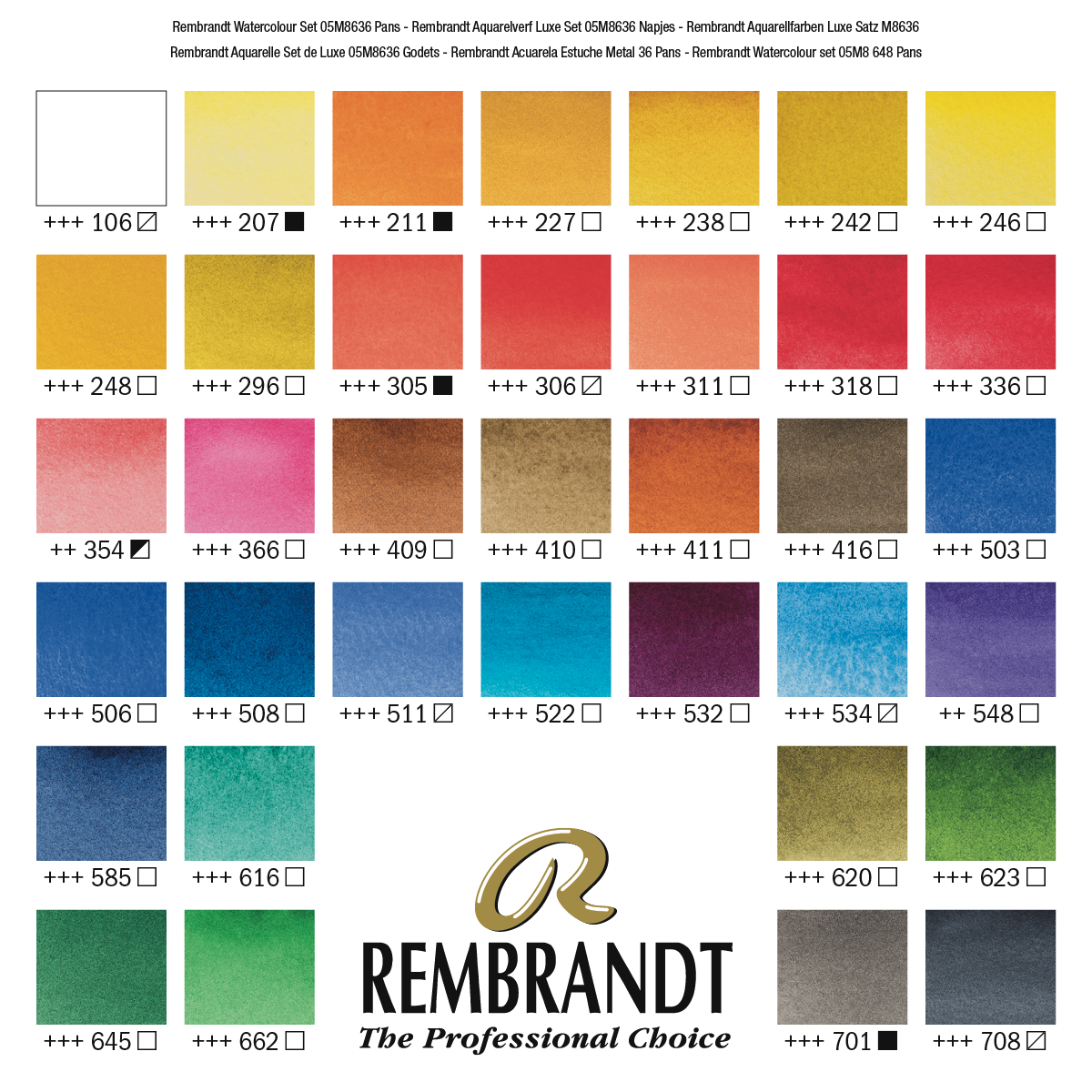 REMBRANDT Professionelles Aquarellfarben-Set, 36 halbe Näpfchen