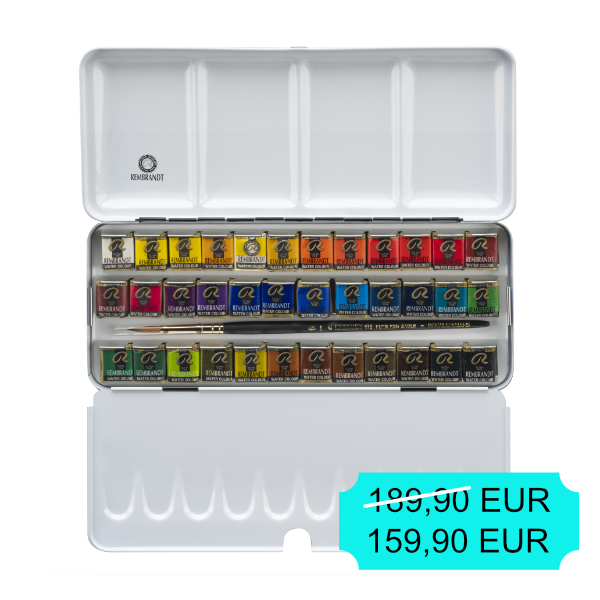 REMBRANDT Professionelles Aquarellfarben-Set, 36 halbe Näpfchen