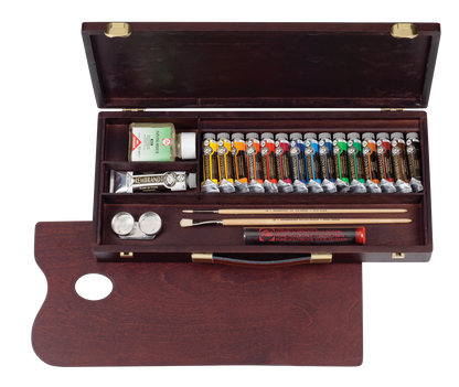 REMBRANDT Ölfarben-Set TRADITIONAL im Holzkasten  (15x15ml , 1x40 ml, Zubehör)