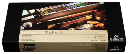 REMBRANDT Ölfarben-Set TRADITIONAL im Holzkasten  (15x15ml , 1x40 ml, Zubehör)