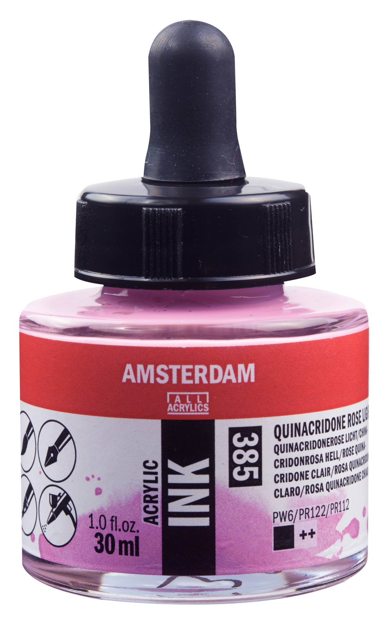 Royal Talens AMSTERDAM Acrylic Ink - Chinacridon Rosa Hell  385 (30ml)