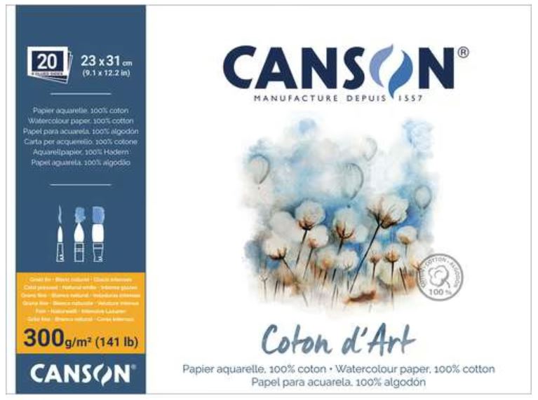 NEU: CANSON Coton d'Art Aquarellblock FEINKORN 20 Blatt 300gr (rundum geleimt)