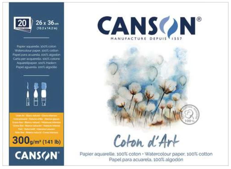 NEU: CANSON Coton d'Art Aquarellblock FEINKORN 20 Blatt 300gr (rundum geleimt)