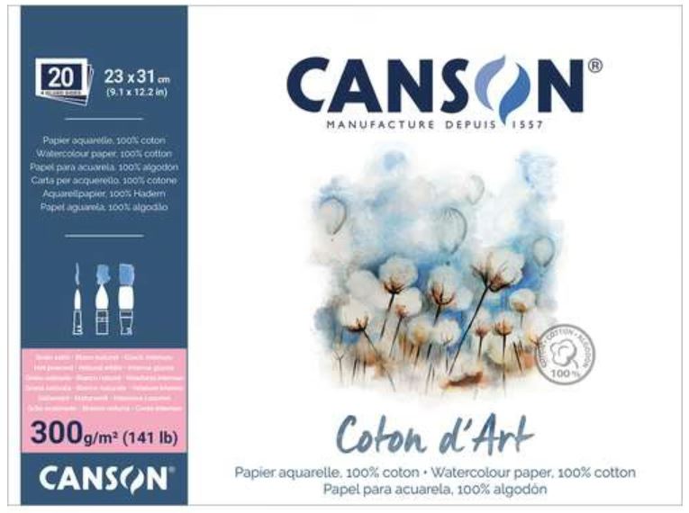 NEU: CANSON Coton d'Art Aquarellblock SATINIERT 20 Blatt 300gr (rundum geleimt)