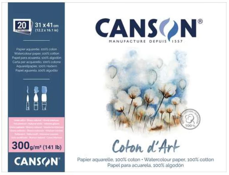 NEU: CANSON Coton d'Art Aquarellblock SATINIERT 20 Blatt 300gr (rundum geleimt)