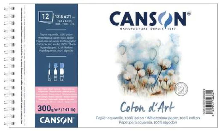 NEU: CANSON Coton d'Art Aquarellblock SATINIERT 12 Blatt 300gr (spiralgebunden)