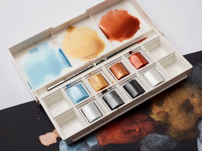 WINSOR & NEWTON Cotman Aquarell Taschenset METALLIC (8 Näpfchen)