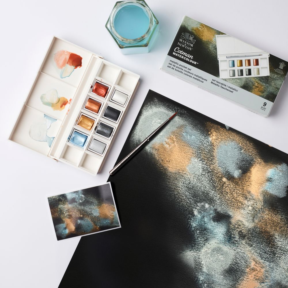 WINSOR & NEWTON Cotman Aquarell Taschenset METALLIC (8 Näpfchen)
