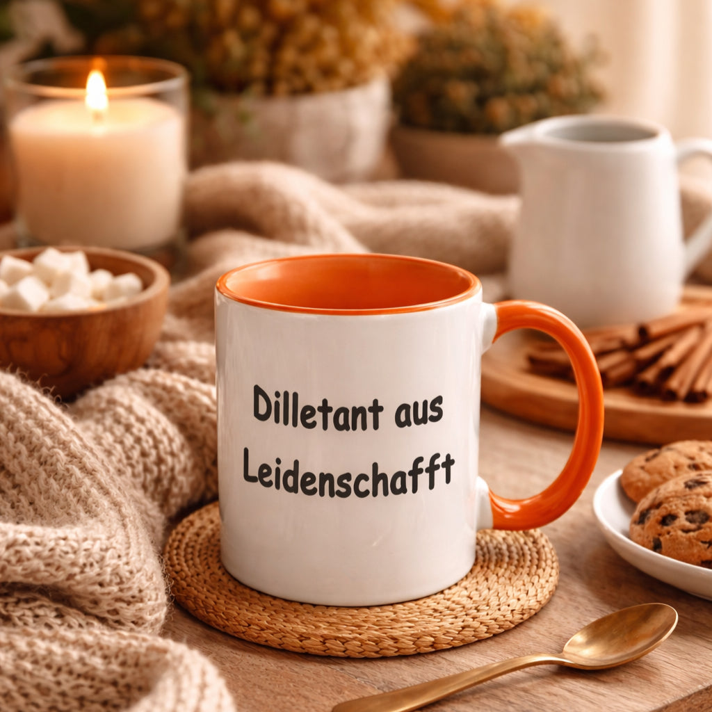 Keramik-Tasse zweifarbig – "Dilletant aus Leidenschafft"