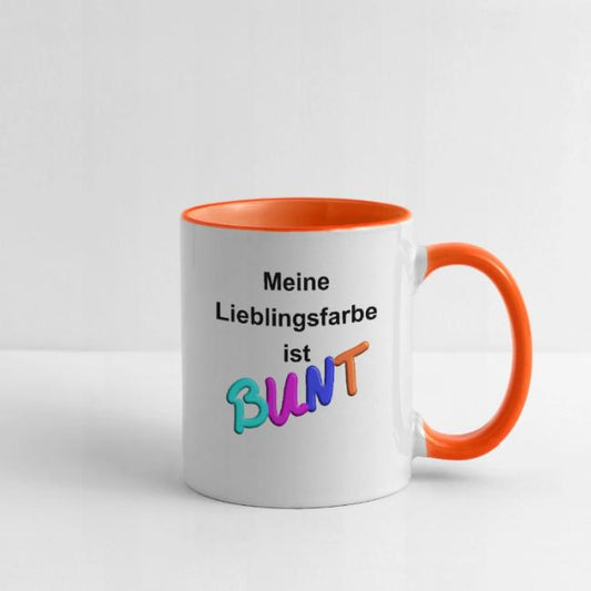 Keramik-Tasse zweifarbig – "Meine Lieblingsfarbe ist BUNT"