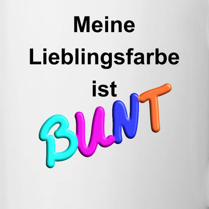 Keramik-Tasse zweifarbig – "Meine Lieblingsfarbe ist BUNT"