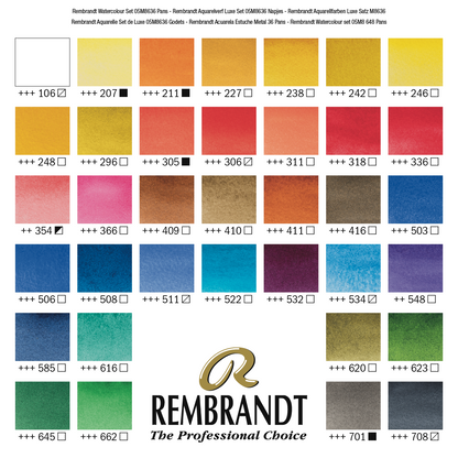 REMBRANDT Professionelles Aquarellfarben-Set,  36 halbe Näpfchen