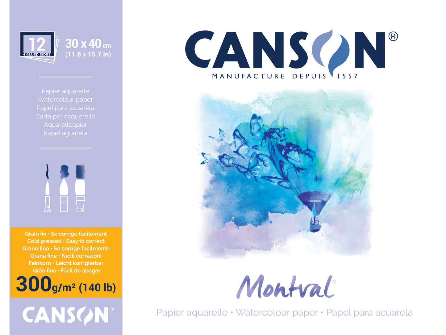 CANSON Montval Aquarellpapierblock 12 Blatt 30x40 300gr weiß